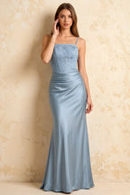 Jenny Powder Blue Lace Sheath Backless Maxi Dress