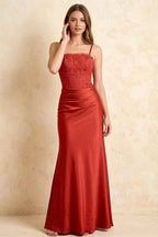 Jenny Rust Lace Sheath Backless Maxi Dress