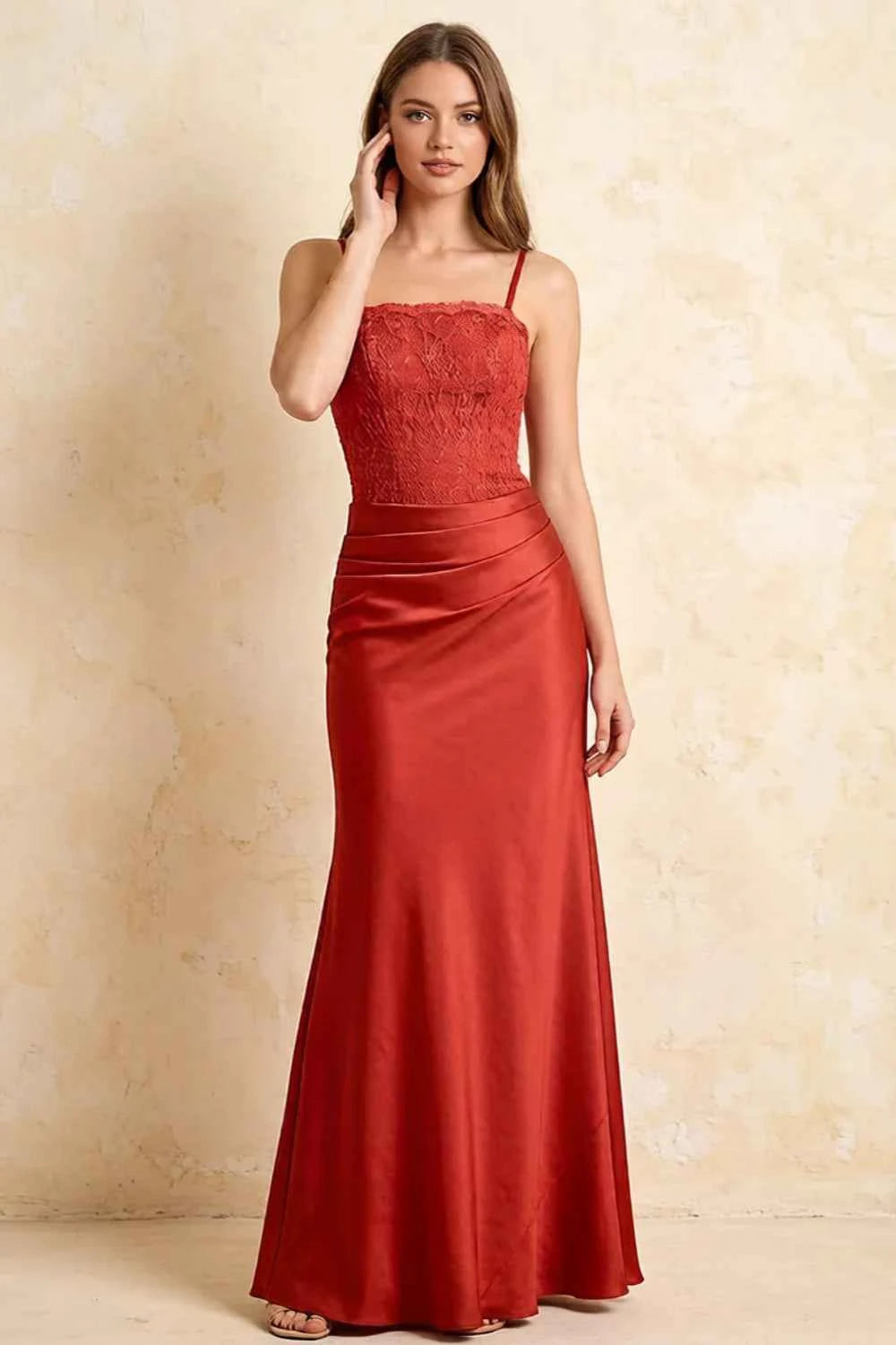 Jenny Rust Lace Sheath Backless Maxi Dress