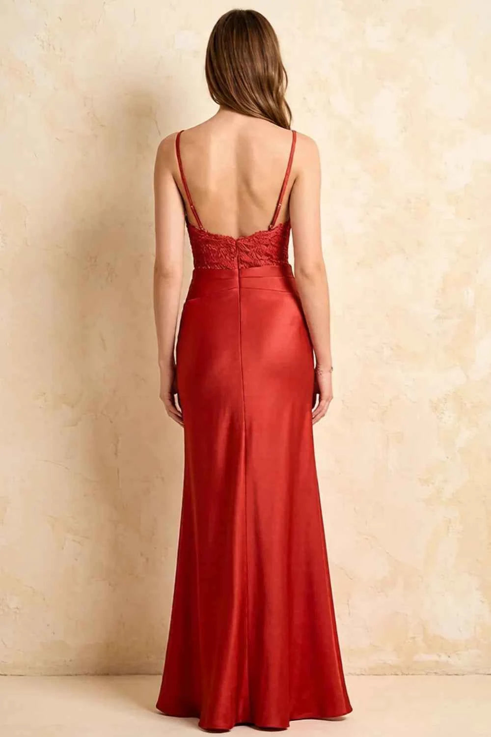 Jenny Rust Lace Sheath Backless Maxi Dress