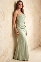 Jenny Sage Green Lace Sheath Backless Maxi Dress