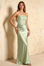 Jenny Sage Green Lace Sheath Backless Maxi Dress