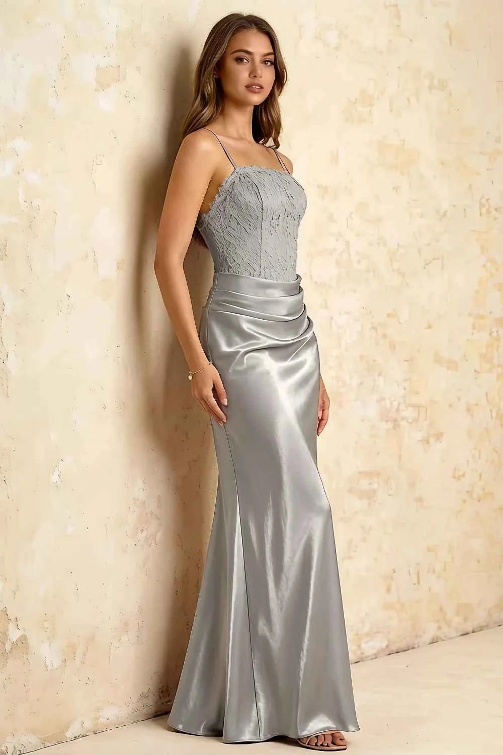 Jenny Silver Lace Sheath Backless Maxi Dress