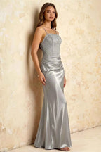 Jenny Silver Lace Sheath Backless Maxi Dress