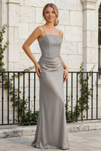 Jenny Silver Lace Sheath Backless Maxi Dress