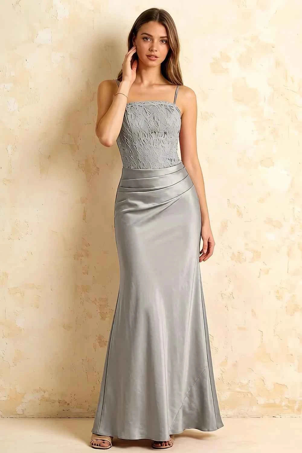 Jenny Silver Lace Sheath Backless Maxi Dress
