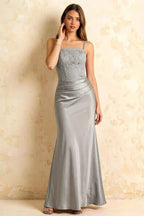 Jenny Silver Lace Sheath Backless Maxi Dress