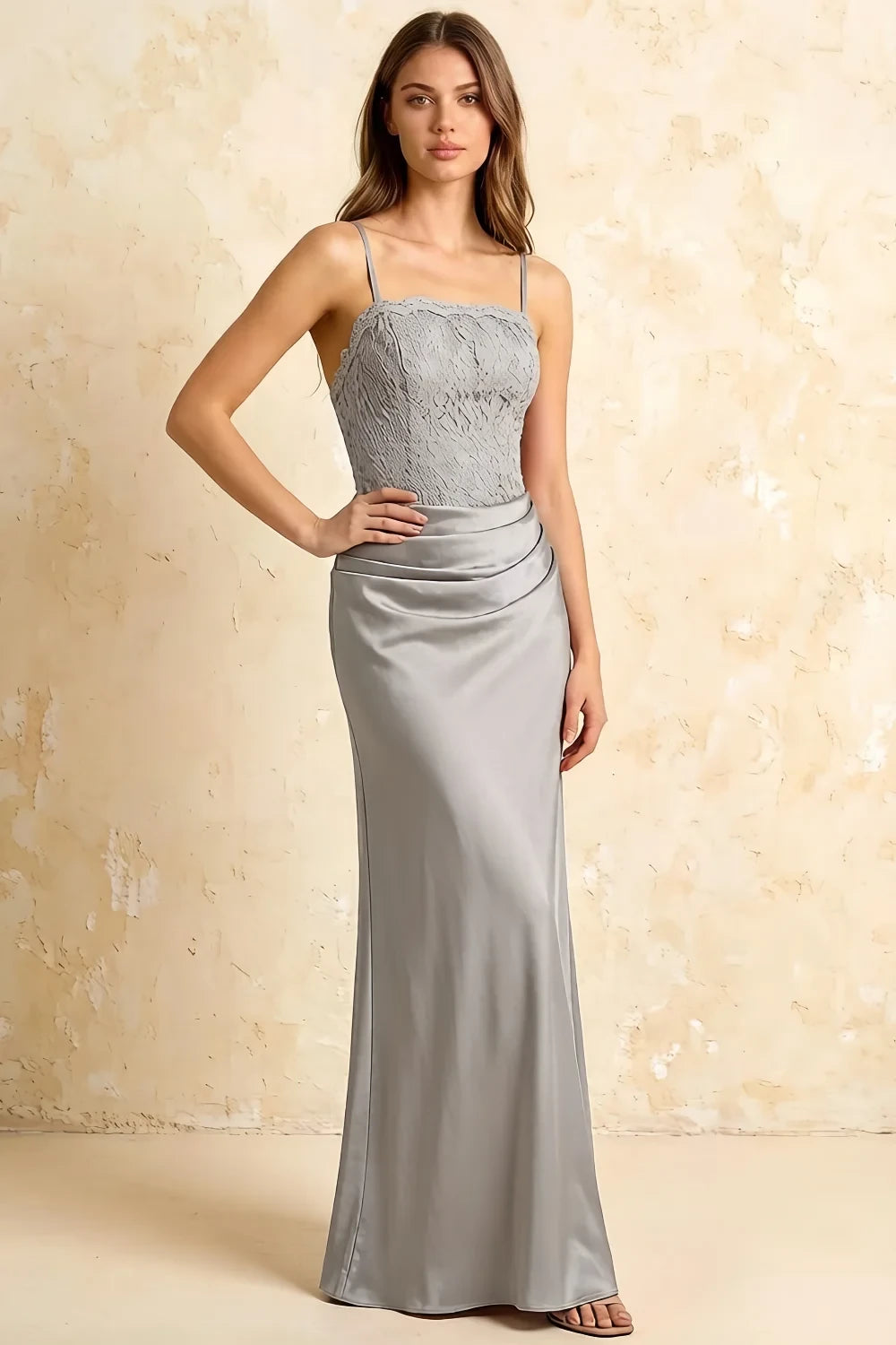 Jenny Silver Lace Sheath Backless Maxi Dress