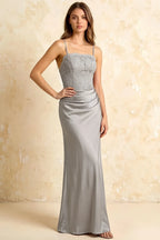 Jenny Silver Lace Sheath Backless Maxi Dress