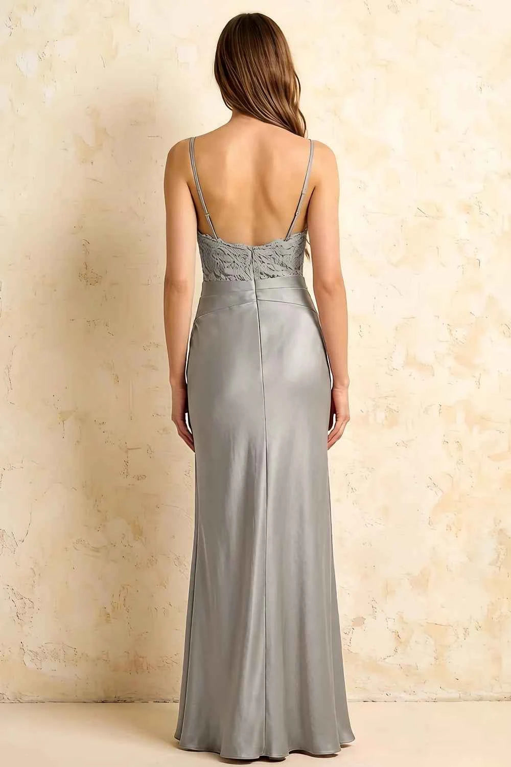 Jenny Silver Lace Sheath Backless Maxi Dress