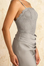 Jenny Silver Lace Sheath Backless Maxi Dress