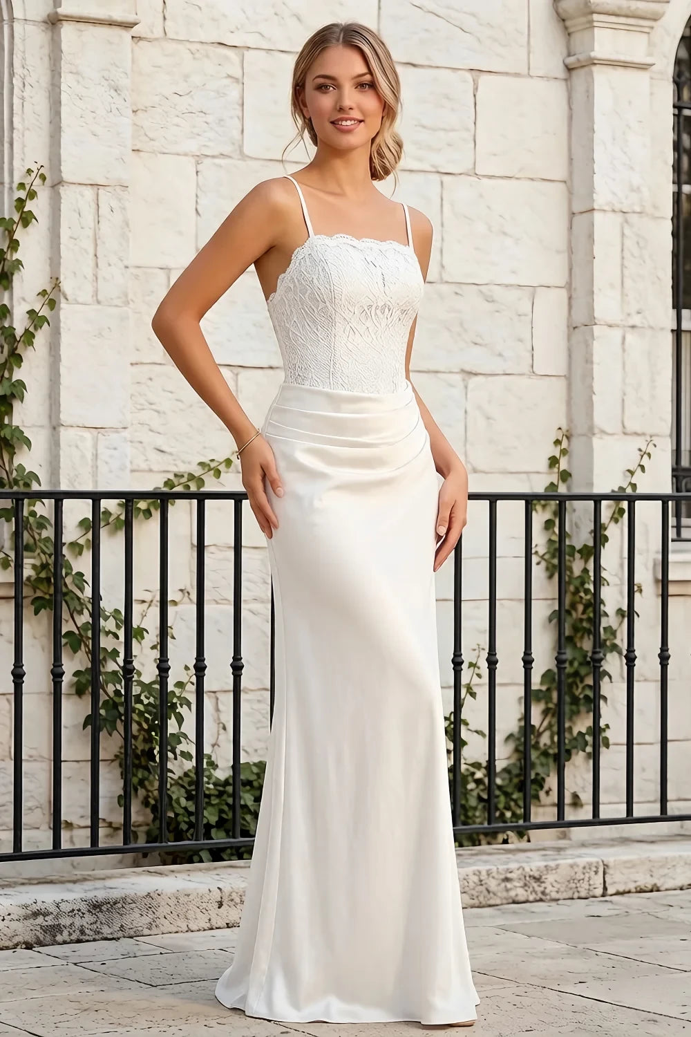 Jenny White Lace Sheath Backless Maxi Dress