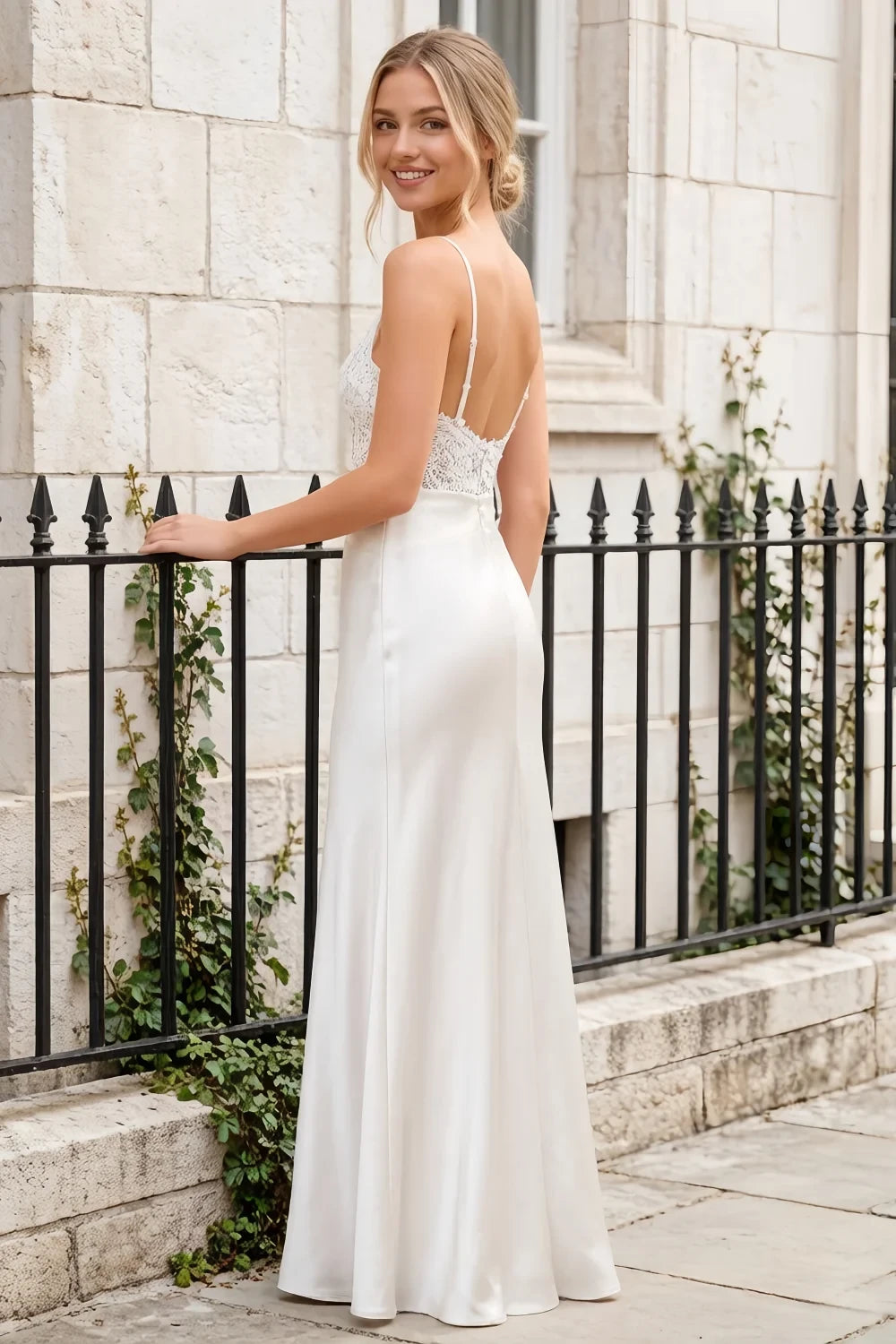 Jenny White Lace Sheath Backless Maxi Dress