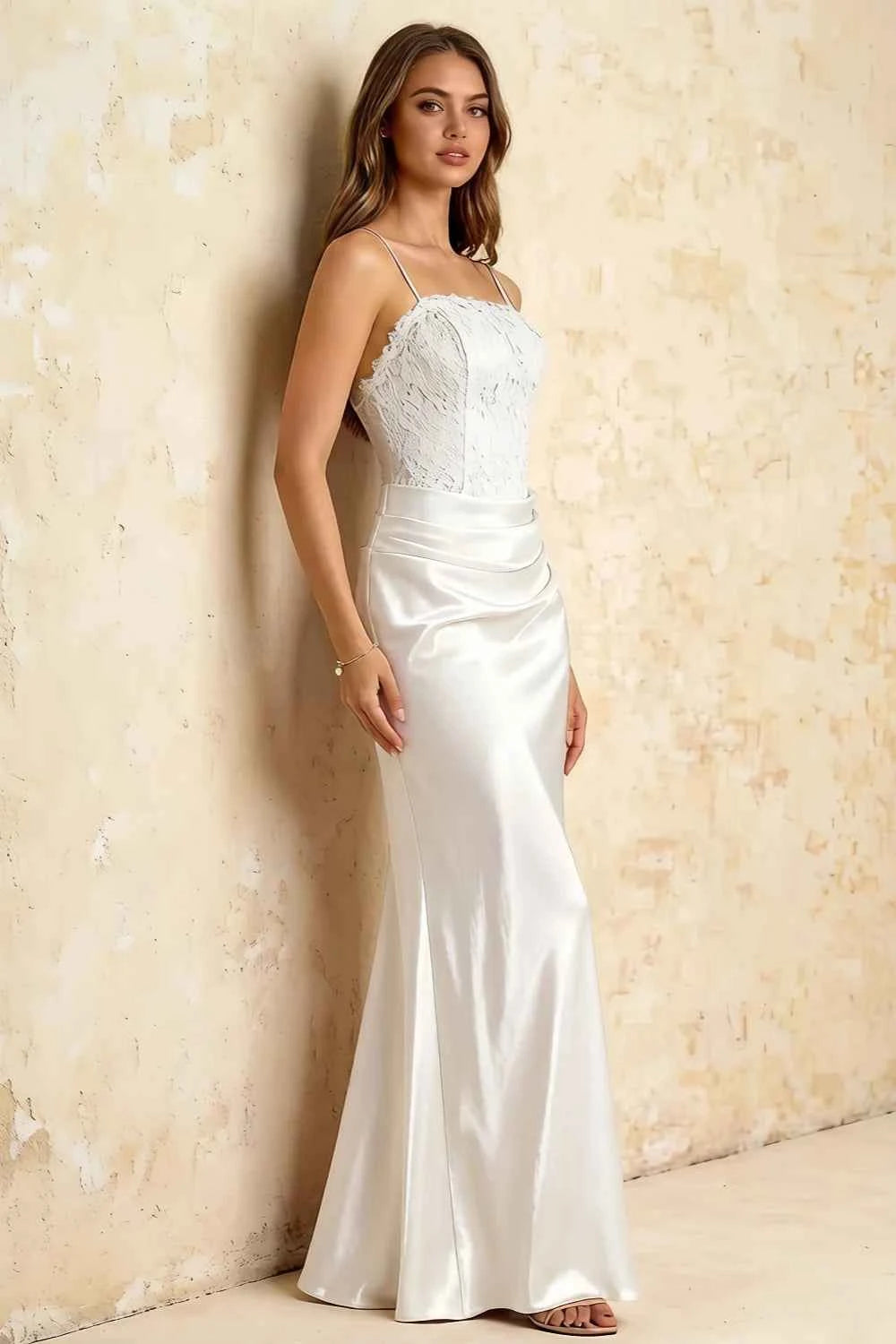 Jenny White Lace Sheath Backless Maxi Dress