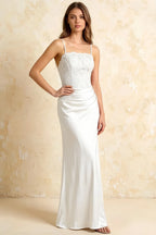 Jenny White Lace Sheath Backless Maxi Dress