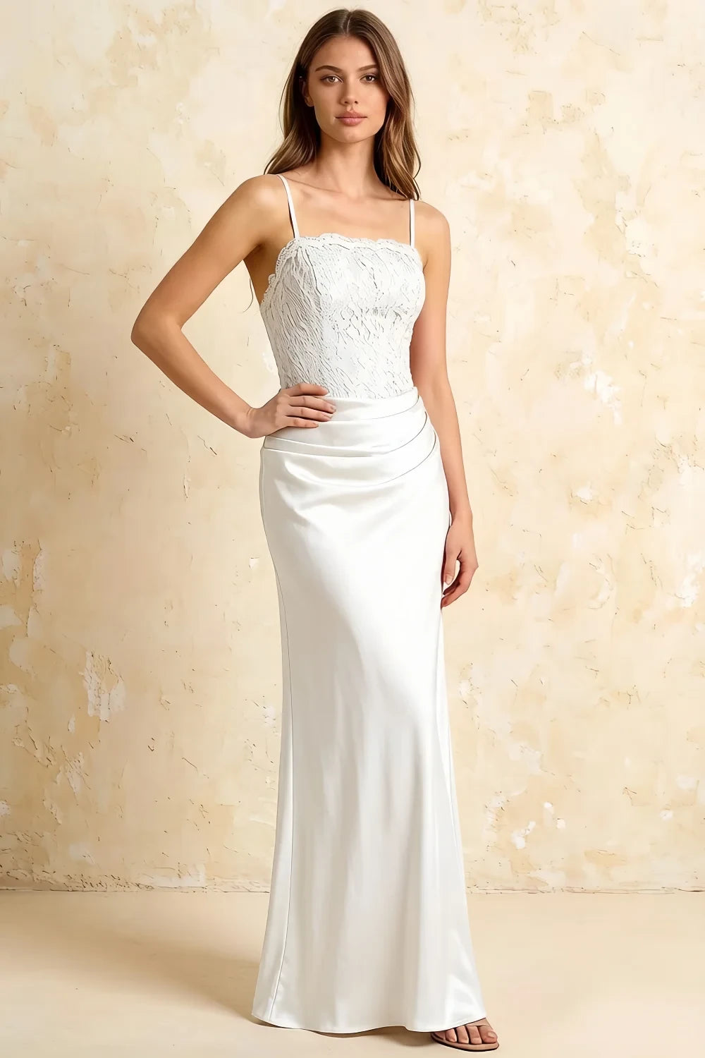 Jenny White Lace Sheath Backless Maxi Dress