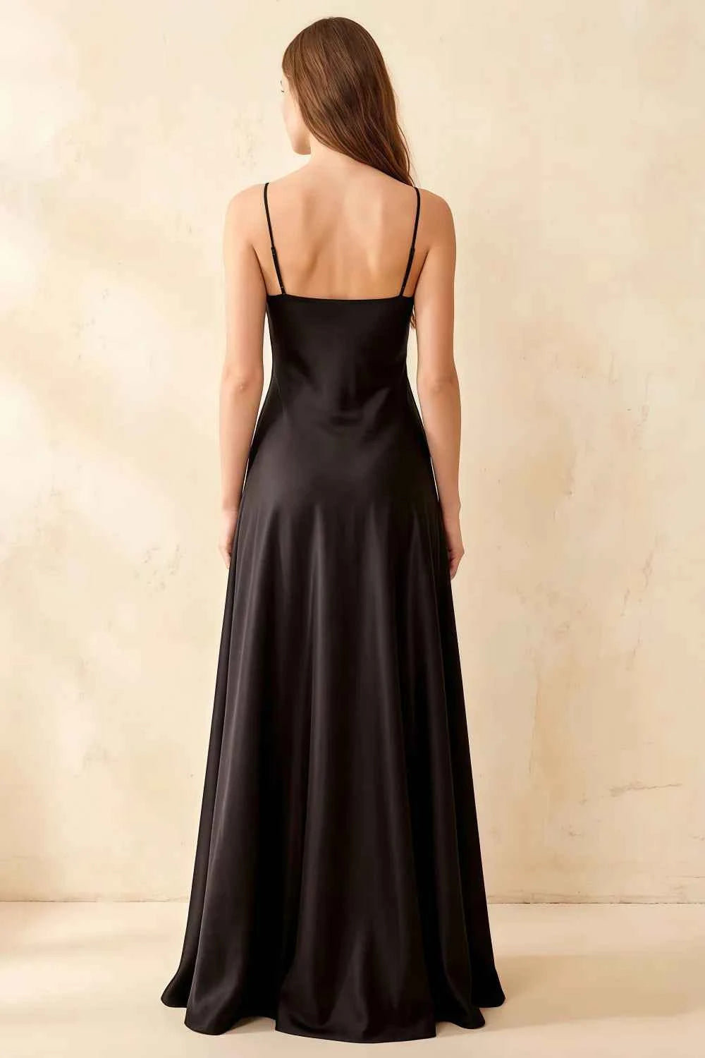 Jessica Black Satin Asymmetrical Halter Neck Maxi Dress