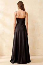 Jessica Black Satin Asymmetrical Halter Neck Maxi Dress