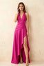 Jessica Hot Pink Satin Asymmetrical Halter Neck Maxi Dress