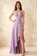 Jessica Lilac Satin Asymmetrical Halter Neck Maxi Dress