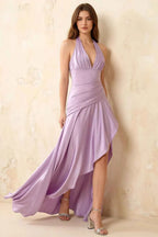 Jessica Lilac Satin Asymmetrical Halter Neck Maxi Dress