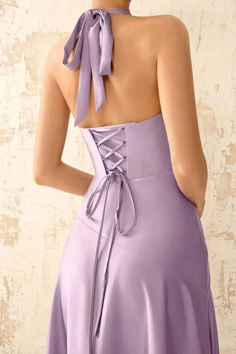 Jessica Lilac Satin Asymmetrical Halter Neck Maxi Dress