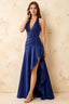 Jessica Royal Blue Satin Asymmetrical Halter Neck Maxi Dress