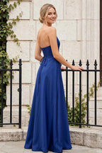 Jessica Royal Blue Satin Asymmetrical Halter Neck Maxi Dress