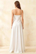 Jessica White Satin Asymmetrical Halter Neck Maxi Dress