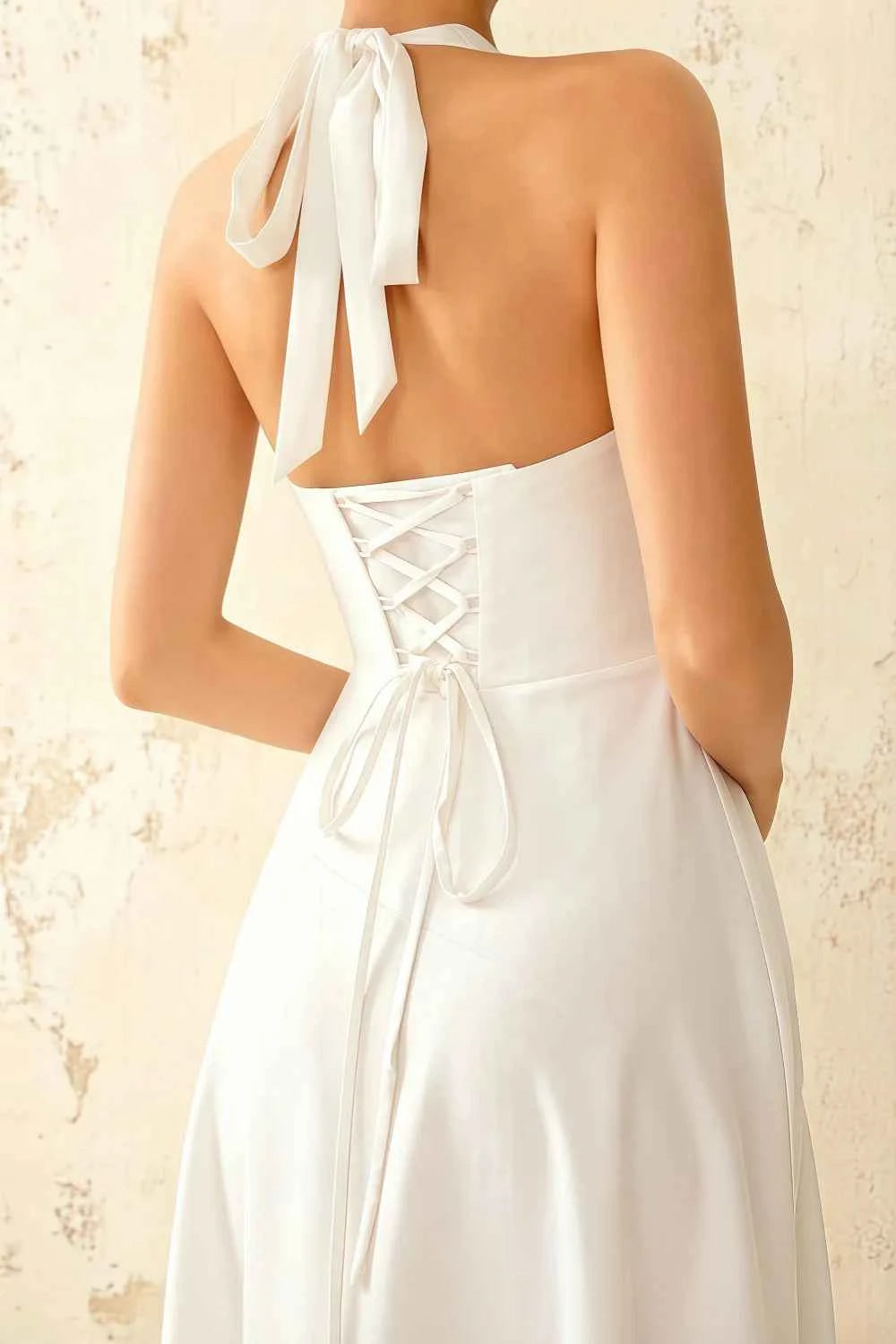 Jessica White Satin Asymmetrical Halter Neck Maxi Dress