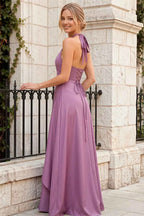 Jessica Wisteria Satin Asymmetrical Halter Neck Maxi Dress