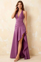 Jessica Wisteria Satin Asymmetrical Halter Neck Maxi Dress