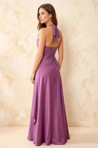 Jessica Wisteria Satin Asymmetrical Halter Neck Maxi Dress