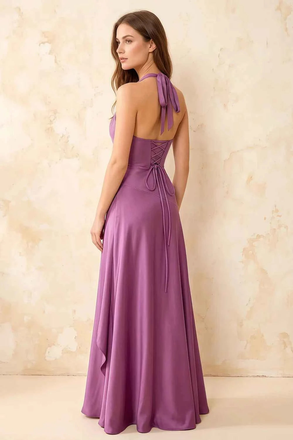 Jessica Wisteria Satin Asymmetrical Halter Neck Maxi Dress