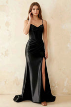 Jill Black Satin Ruched Lace-up Maxi Dress