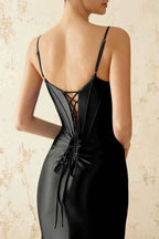 Jill Black Satin Ruched Lace-up Maxi Dress