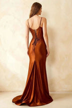 Jill Burnt Orange Satin Ruched Lace-up Maxi Dress