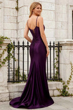 Jill Grape Satin Ruched Lace-up Maxi Dress