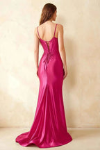 Jill Hot Pink Satin Ruched Lace-up Maxi Dress