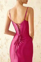 Jill Hot Pink Satin Ruched Lace-up Maxi Dress