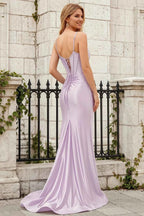 Jill Lavender Satin Ruched Lace-up Maxi Dress