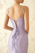 Jill Lavender Satin Ruched Lace-up Maxi Dress