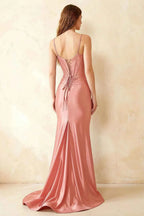 Jill Light Pink Satin Ruched Lace-up Maxi Dress