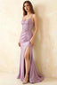 Jill Lilac Satin Ruched Lace-up Maxi Dress