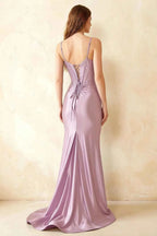 Jill Lilac Satin Ruched Lace-up Maxi Dress