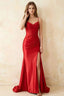 Jill Red Satin Ruched Lace-up Maxi Dress