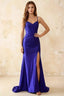 Jill Royal Blue Satin Ruched Lace-up Maxi Dress