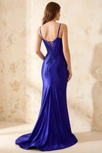 Jill Royal Blue Satin Ruched Lace-up Maxi Dress