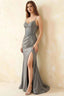 Jill Silver Satin Ruched Lace-up Maxi Dress