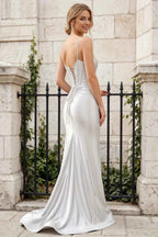 Jill White Satin Ruched Lace-up Maxi Dress
